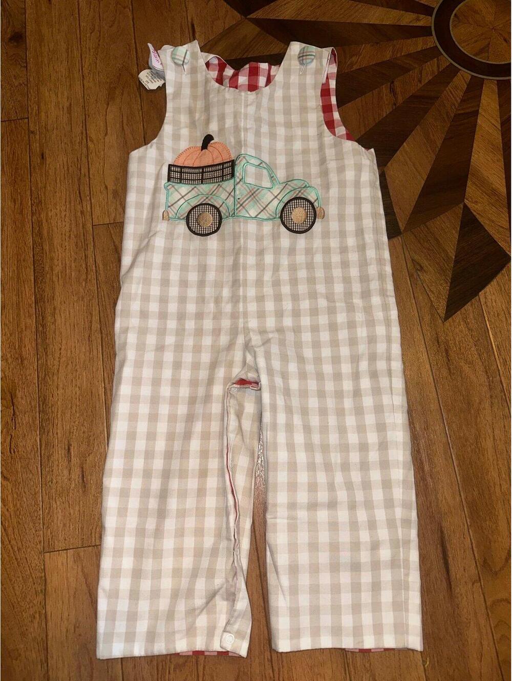 Shrimp and Grits Kids Boys Romper Reversible fall/truck & Santa 3T